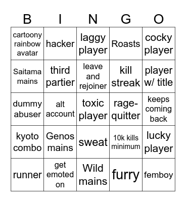 The strongest battlegrounds bingo Card