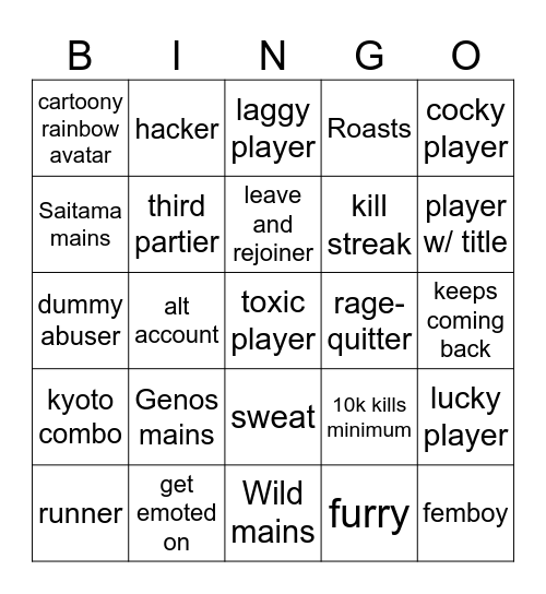 The strongest battlegrounds bingo Card