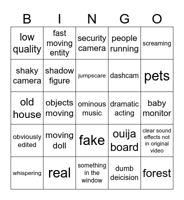 average horror compilation video bingo Card