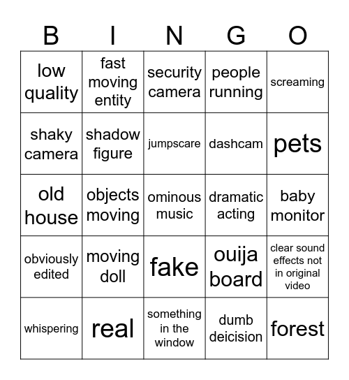 average horror compilation video bingo Card