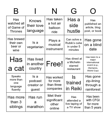 RA Speed Networking Bingo! Bingo Card