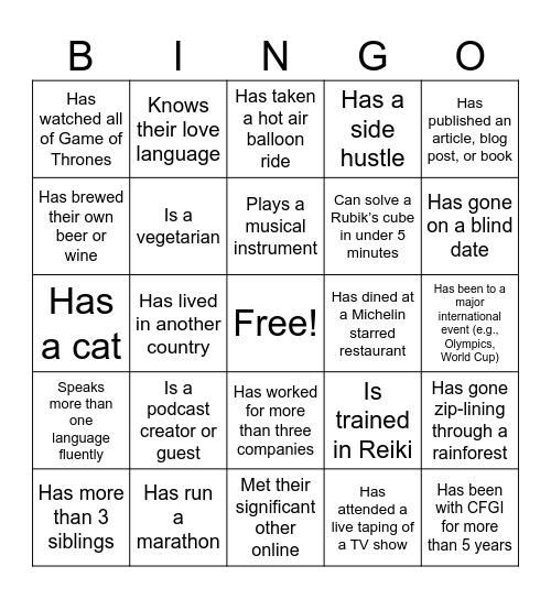 RA Speed Networking Bingo! Bingo Card
