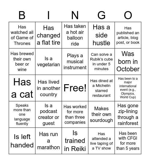 RA Speed Networking Bingo Card