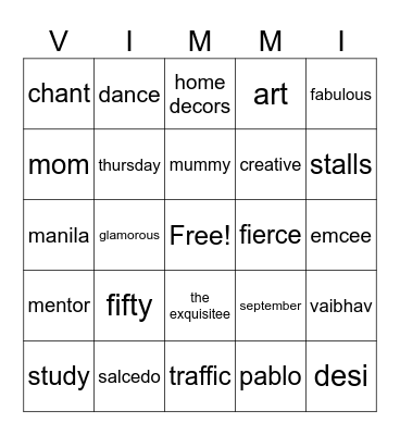Vimmi's 50th Bday Bash Bingo Card