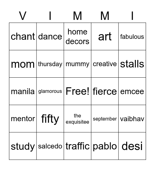 Vimmi's 50th Bday Bash Bingo Card