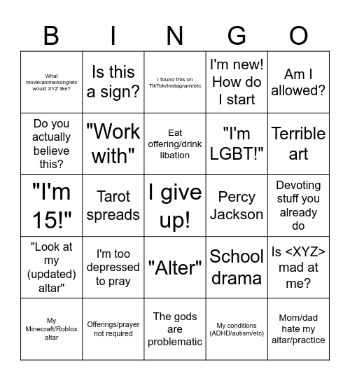 Updated Hellenism Bingo Card