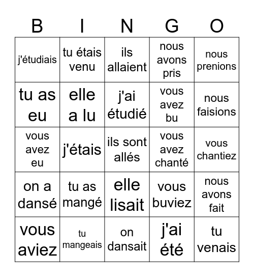 Imparfait & passé composé Bingo Card