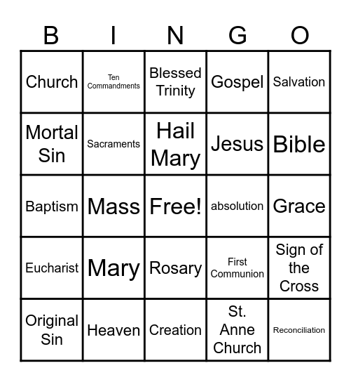 First Communion (St. Anne) Bingo Card