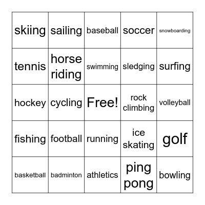 Sports Bingo Card