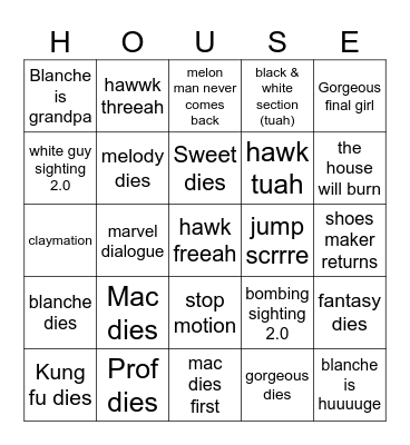 house Bingo Card