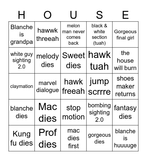 house Bingo Card