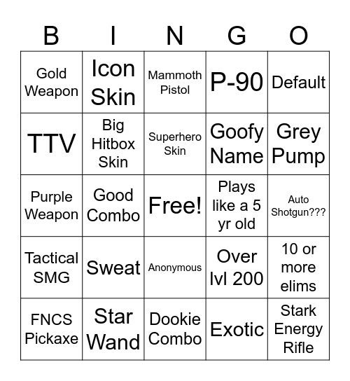 Fortnite Reload Bingo! Bingo Card