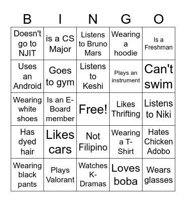 FINEST Genbod Bingo Card