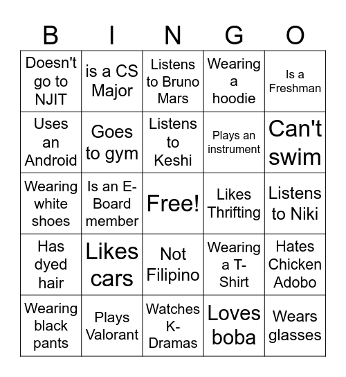 FINEST Genbod Bingo Card