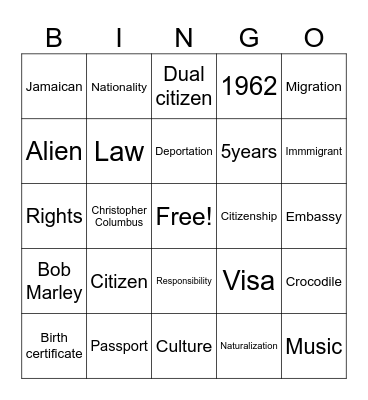 Citizenship Bingo Card