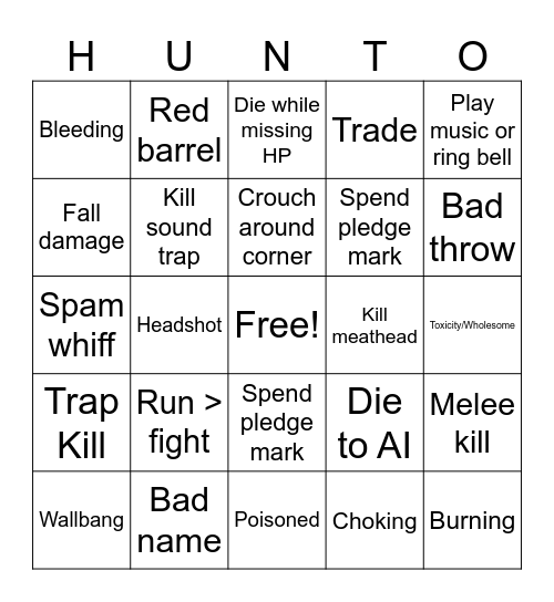 Hunt Bingo Card