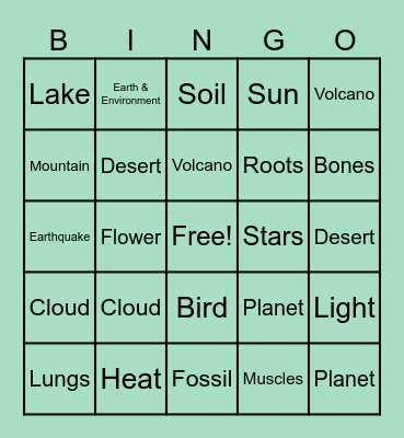 SCIENCE Bingo Card