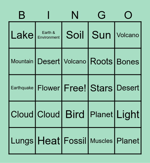 SCIENCE Bingo Card