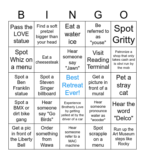 Philly BINGO Card