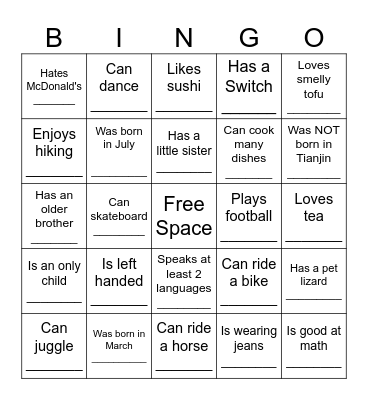 VOX CLUB ICEBREAKER Bingo Card