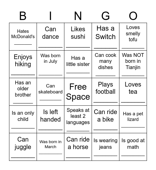 VOX CLUB ICEBREAKER Bingo Card