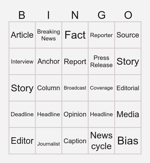 Global News Bingo Card