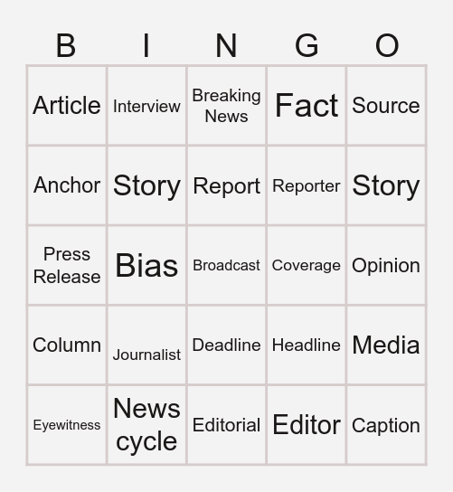 Global News Bingo Card