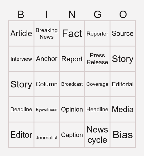 Global News Bingo Card