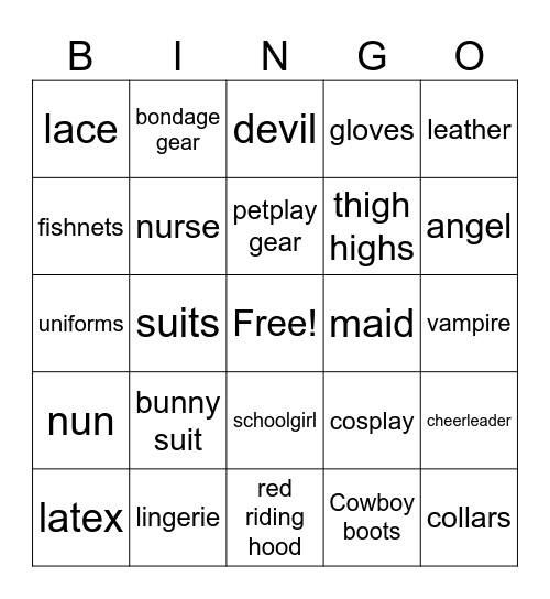 Kinky outfits Bingo Card