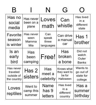 Key Club Icebreaker Bingo Card