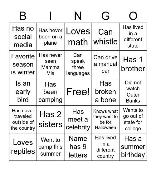 Key Club Icebreaker Bingo Card