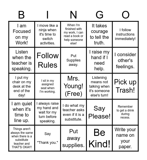 Class Rules Bingo (Young 2024) l Bingo Card