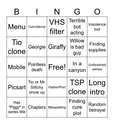 Piggy Series Bingo Card
