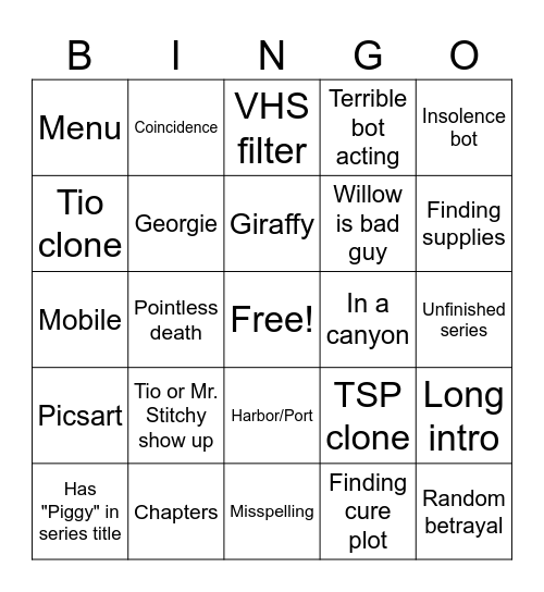 Piggy Series Bingo Card