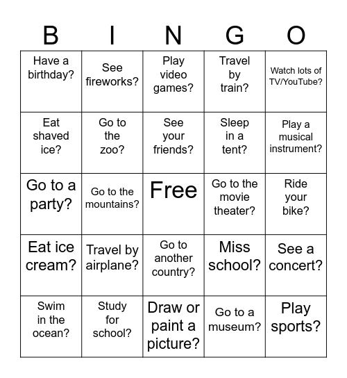 Summer Vacation! Did you... Bingo Card