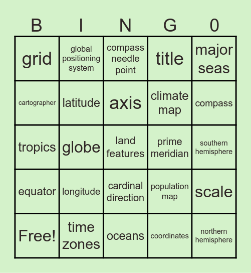 GEOGRAPHY Bingo Card