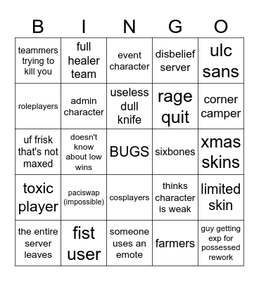 undertale last corridor sotp bingo Card