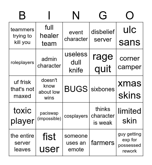 undertale last corridor sotp bingo Card