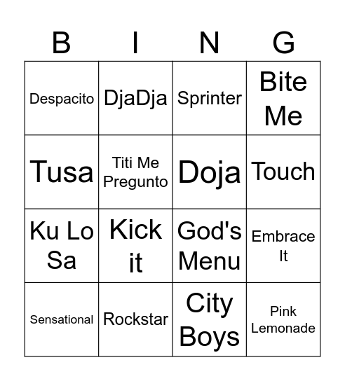 Global Hits Bingo Card