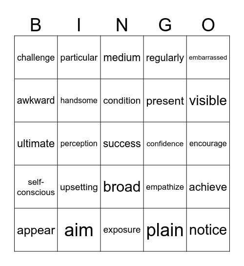 Insight I U1 1A Bingo Card