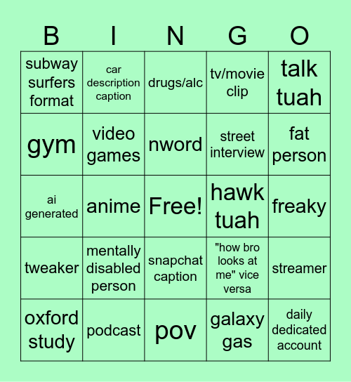 brainrot Bingo Card