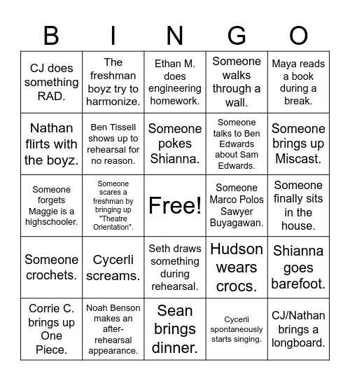 The Hiding Place Bingo Card