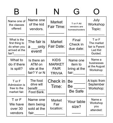 2024 KIDS MARKET FAIR Bingo Card