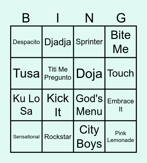 Global Hits Bingo Card