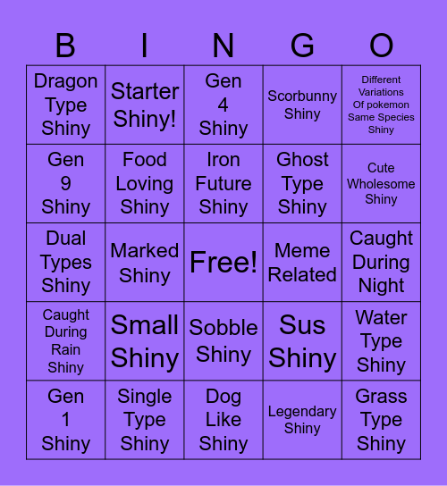 Pokemon Violet Shiny Hunting! 1 Bingo Card