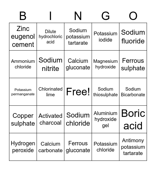 PIC Bingo Card