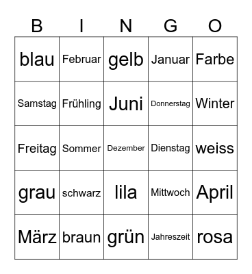 Jahreszeiten/ enkelt Bingo Card