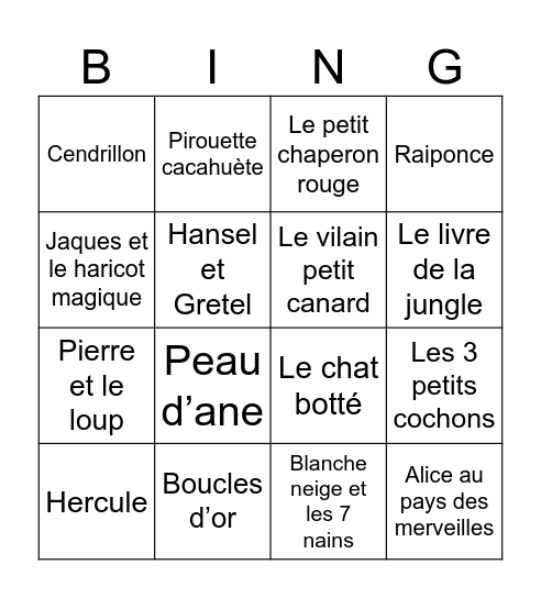 Jeu des contes Bingo Card