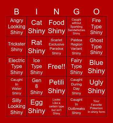 Pokemon Shiny Hunting! Scarlet! Bingo Card