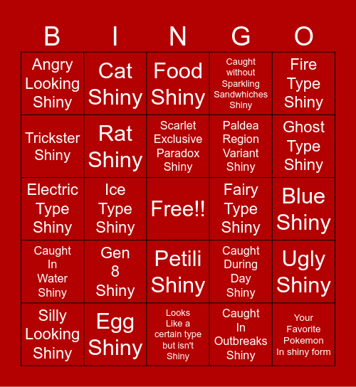 Pokemon Shiny Hunting! Scarlet! Bingo Card